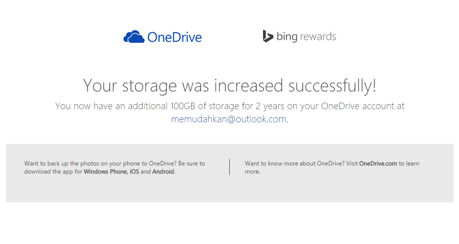 Dapatkan 100GB Ruang Penyimpanan Gratis dari OneDrive dan Bing Rewards